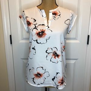 Ivanka Trump white and floral short sleeve blouse size XS